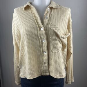 FP Beach Yellow Soft Flowy Cotton Blend Size XS Boho Button Down Shirt